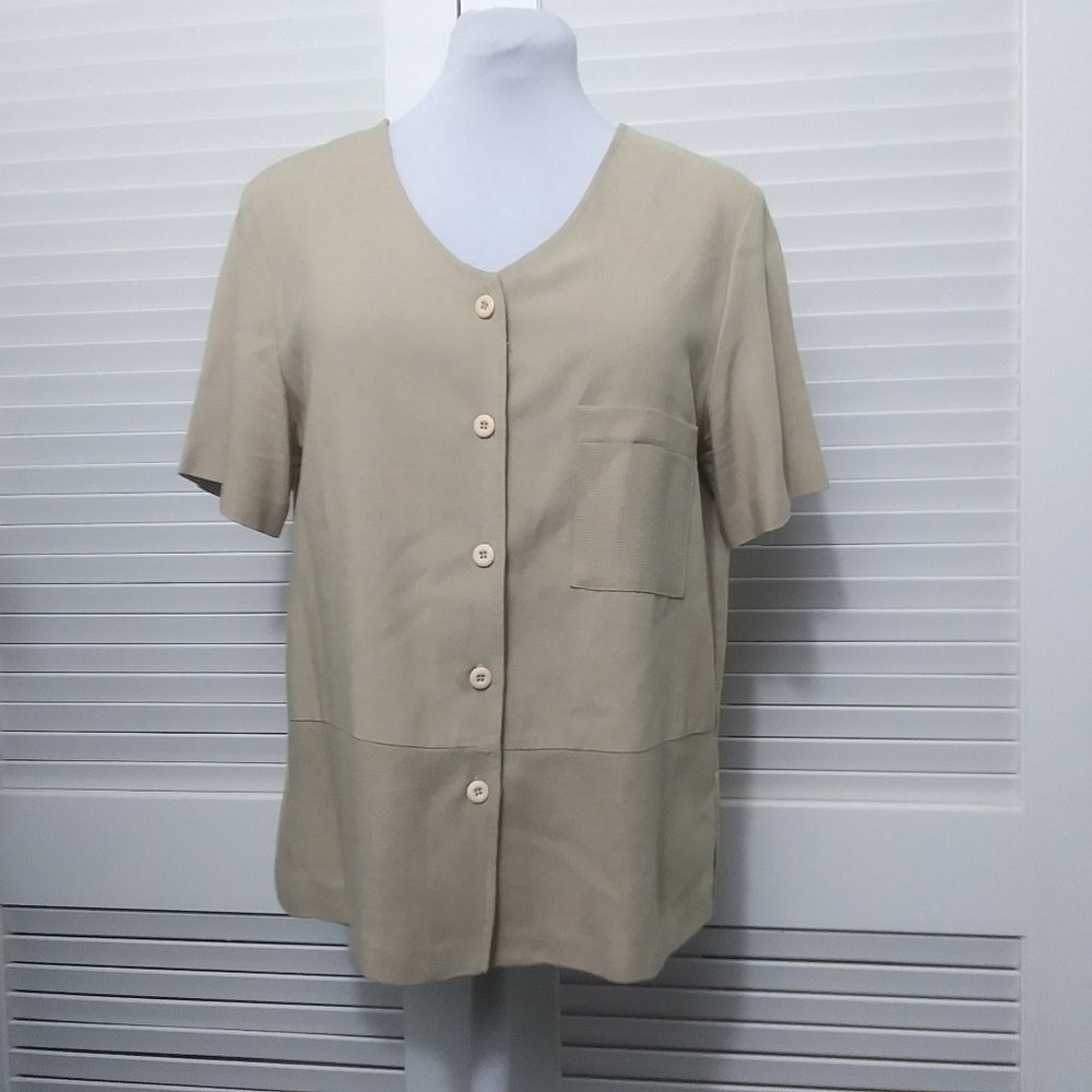 David Paul New York Top Womens Medium Vintage Linen Rayon Blend Short Sleeve Top